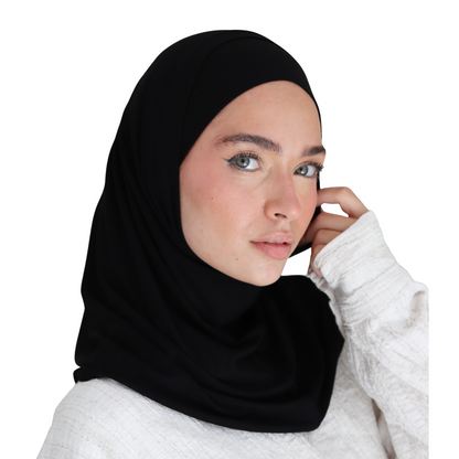 حجاب قطن قطعتين سوري لون أسود ALTOBEH - تغطية كاملة وثبات فائق.