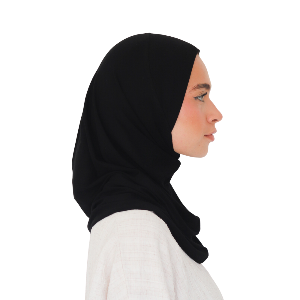 حجاب قطن قطعة واحدة لون أسود ALTOBEH - تغطية كاملة وثبات بدون دبابيس