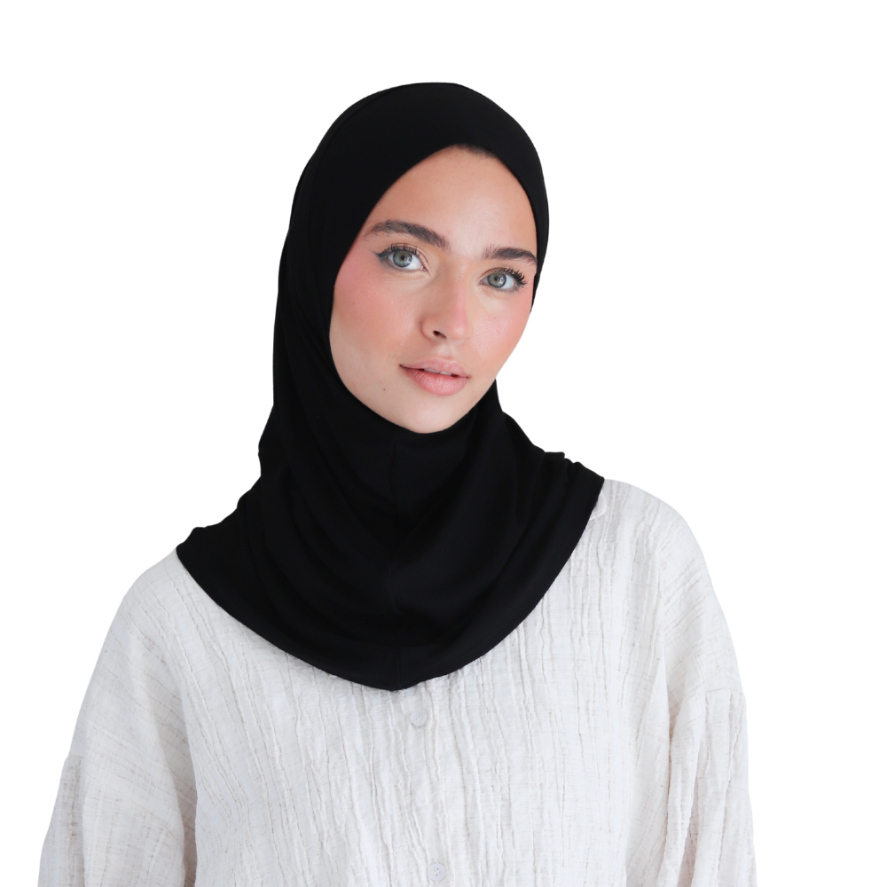 حجاب قطن قطعة واحدة لون أسود ALTOBEH - تغطية كاملة وثبات بدون دبابيس