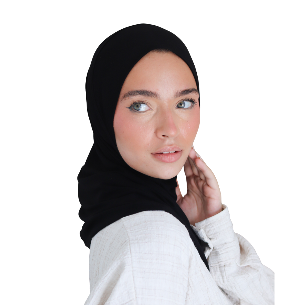 حجاب قطن قطعة واحدة لون أسود ALTOBEH - تغطية كاملة وثبات بدون دبابيس