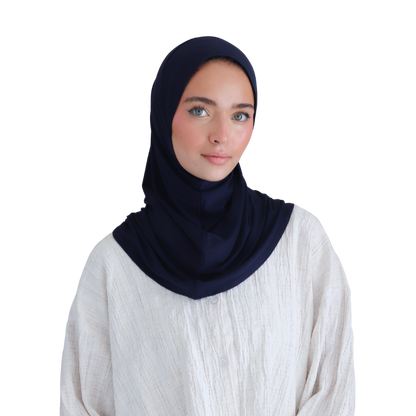 حجاب قطن قطعة واحدة لون كحلي ALTOBEH - تصميم عملي ومريح للمحجبات.