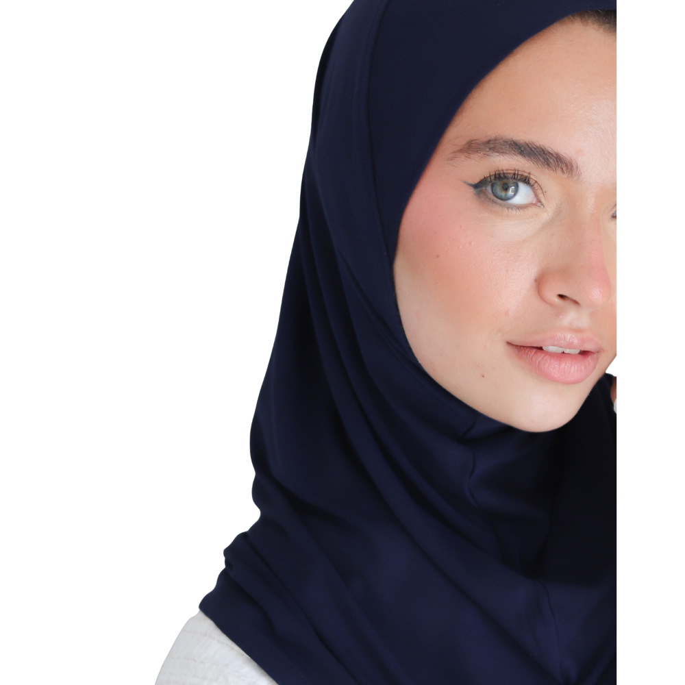 حجاب قطن قطعة واحدة لون كحلي ALTOBEH - تصميم عملي ومريح للمحجبات.