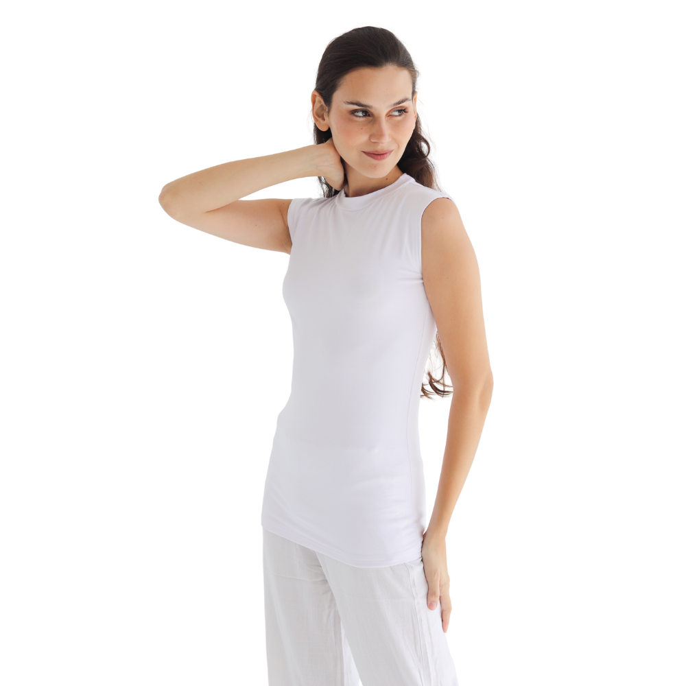 Cotton Half-Neck Doubl- Layer Sleeveless Bodysuit