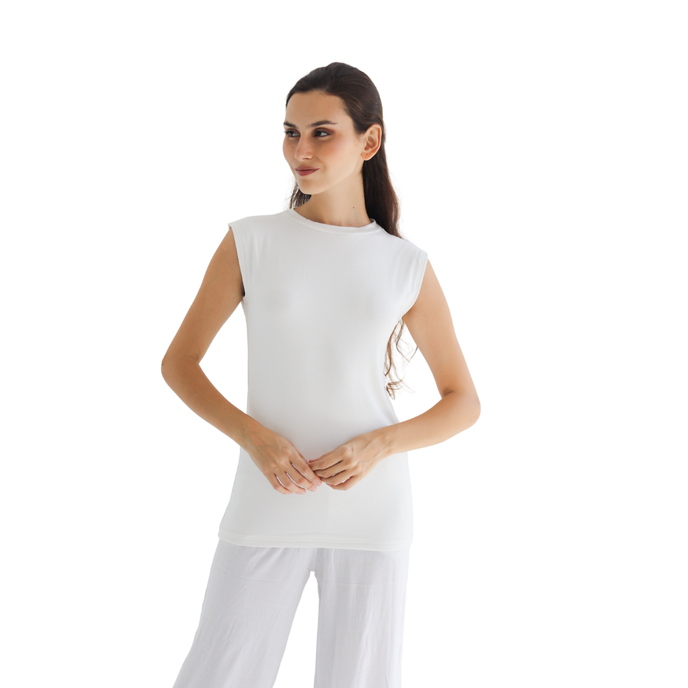 Cotton Half-Neck Doubl- Layer Sleeveless Bodysuit