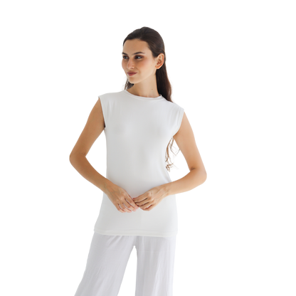 Cotton Half-Neck Doubl- Layer Sleeveless Bodysuit