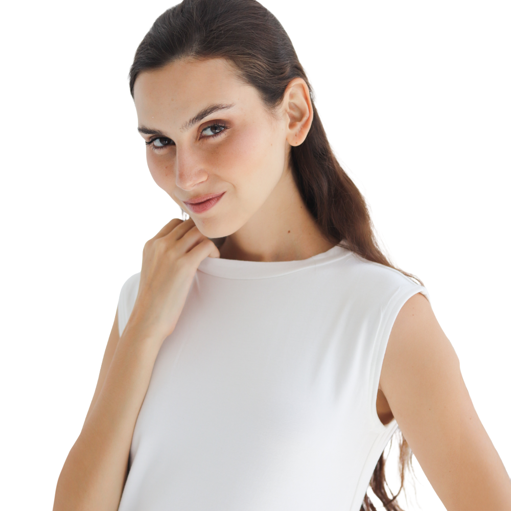 Cotton Half-Neck Doubl- Layer Sleeveless Bodysuit
