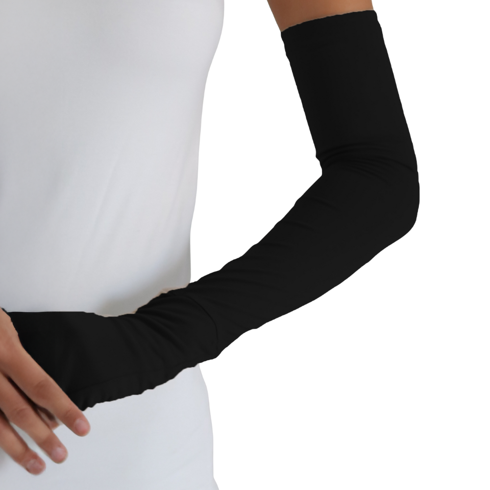 Cotton sleeves with finger hole cuff.