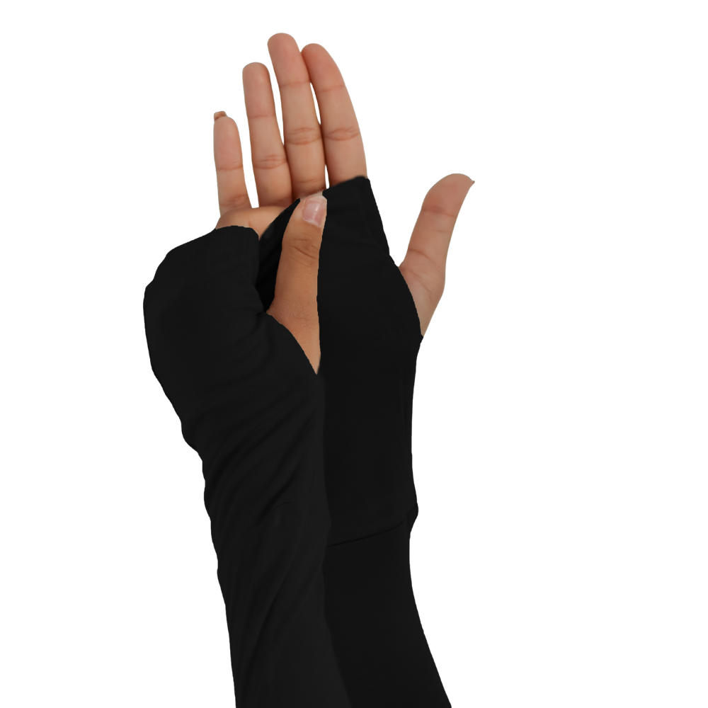 Cotton sleeves with finger hole cuff.