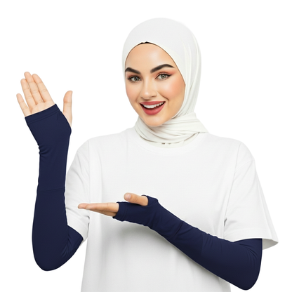 Cotton sleeves with finger hole cuff.