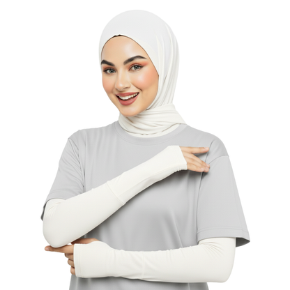 Cotton sleeves with finger hole cuff.