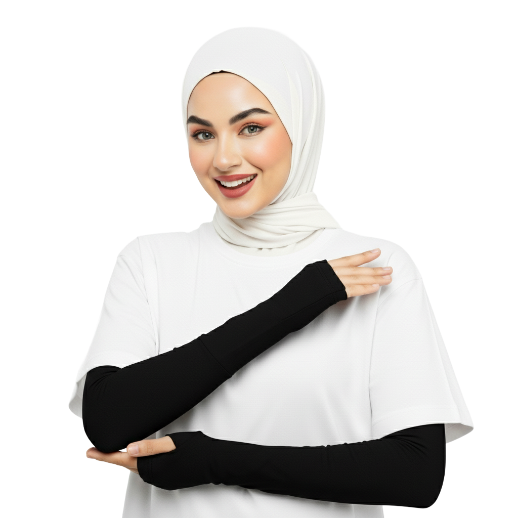 Cotton sleeves with finger hole cuff.