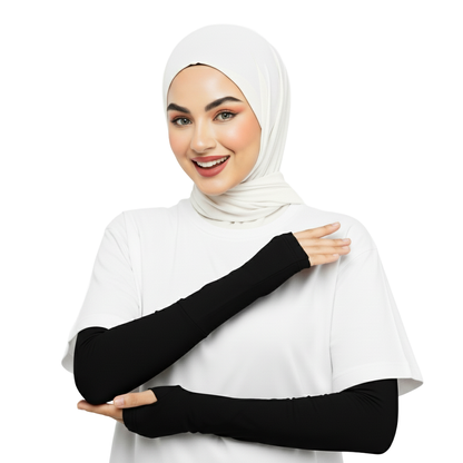 Cotton sleeves with finger hole cuff.