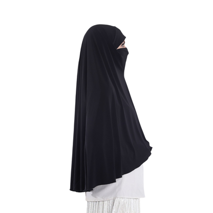حجاب نقاب قطعة واحدة لون أسود ALTOBEH - تصميم مدمج وخامة ليكرا ناعمة.