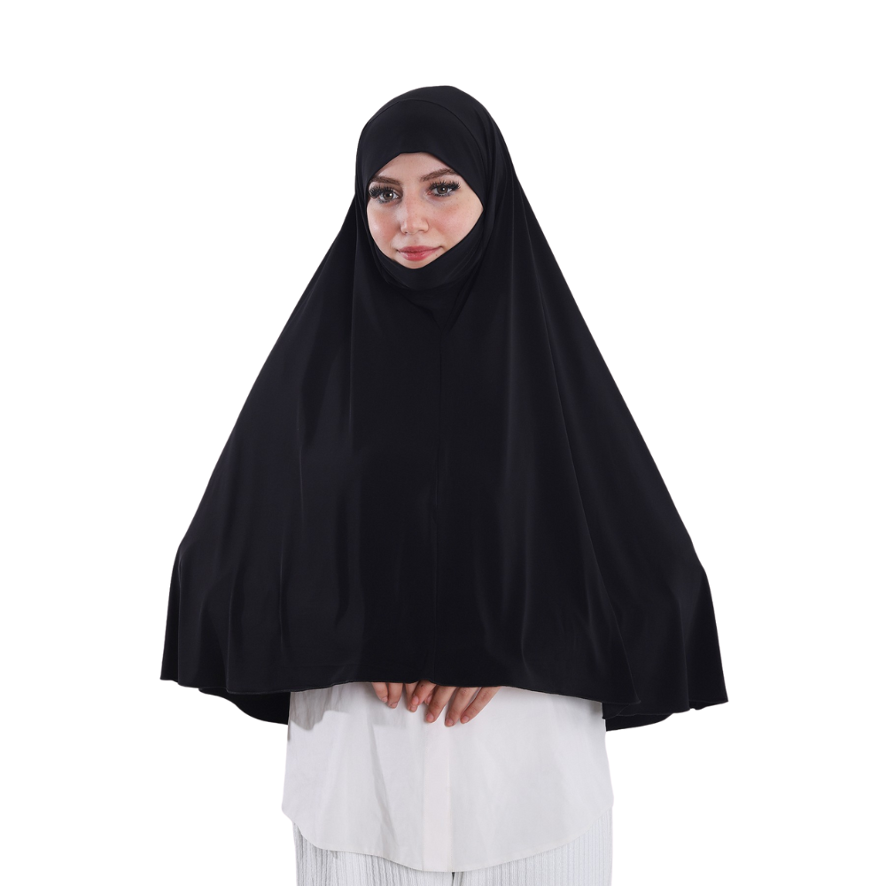 حجاب نقاب قطعة واحدة لون أسود ALTOBEH - تصميم مدمج وخامة ليكرا ناعمة.