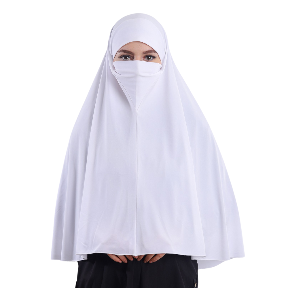 حجاب نقاب قطعة واحدة لون أبيض ALTOBEH - تغطية كاملة وسهولة في التنفس.