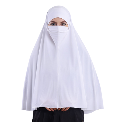 حجاب نقاب قطعة واحدة لون أبيض ALTOBEH - تغطية كاملة وسهولة في التنفس.
