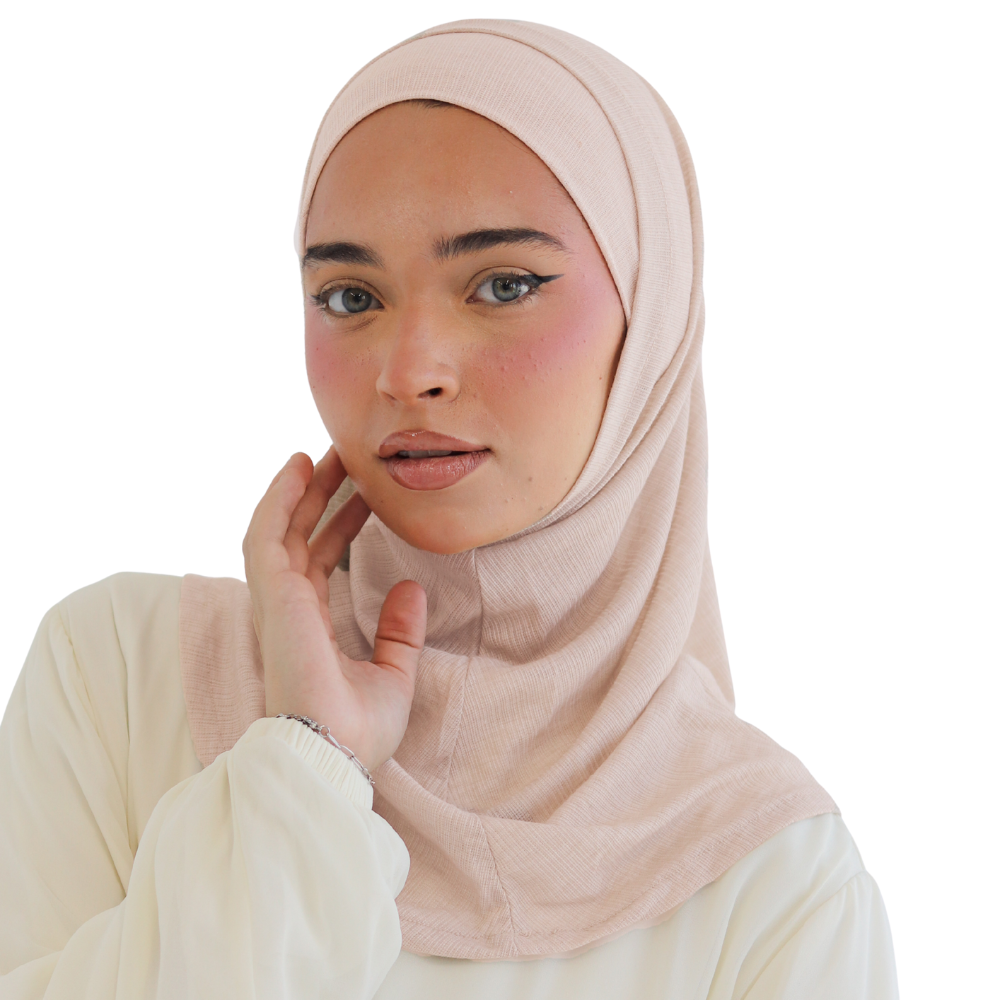 حجاب زودياك قطعتين سوري لون بيج محمر ALTOBEH - ثبات فائق بدون دبابيس.