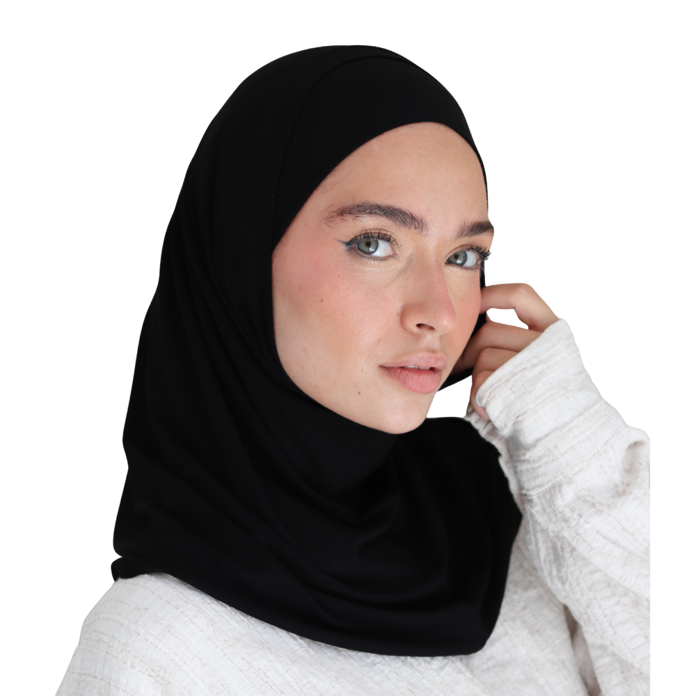 حجاب قطن قطعتين سوري لون أسود ALTOBEH - تغطية كاملة وثبات فائق.