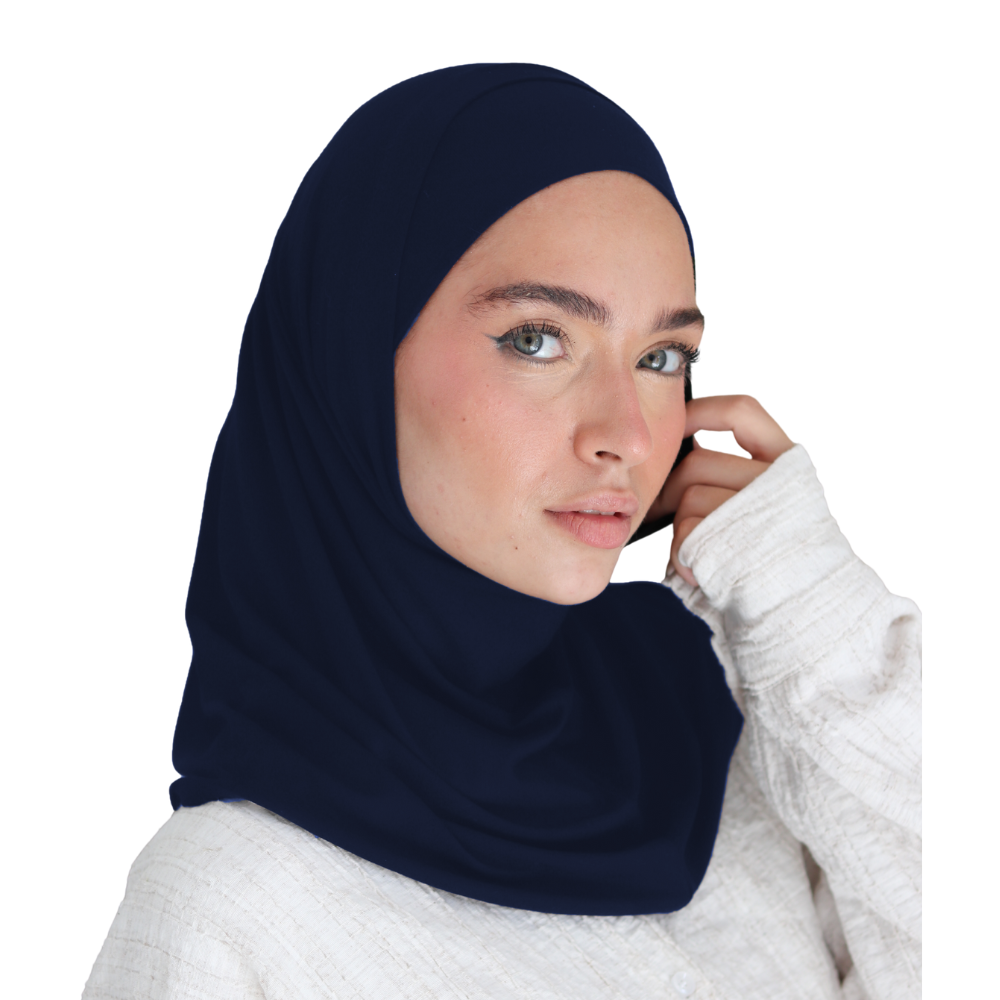حجاب قطن قطعتين سوري لون كحلي ALTOBEH - تصميم عملي بدون دبابيس.