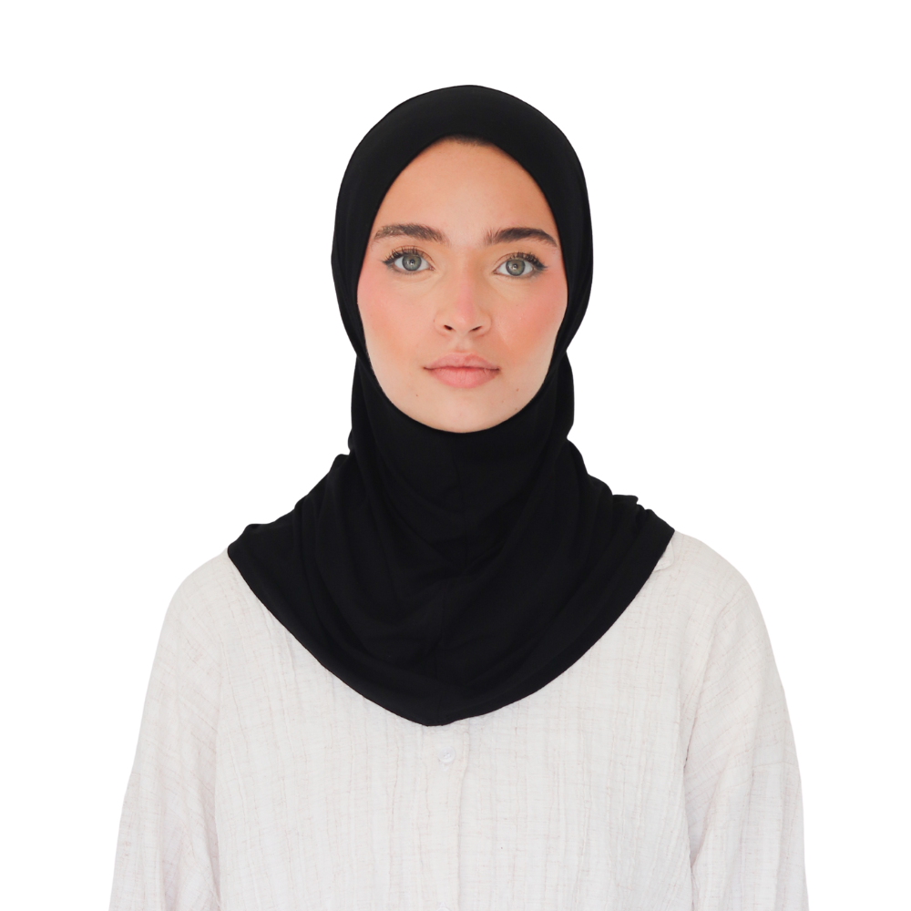 حجاب قطن قطعة واحدة لون أسود ALTOBEH - تغطية كاملة وثبات بدون دبابيس