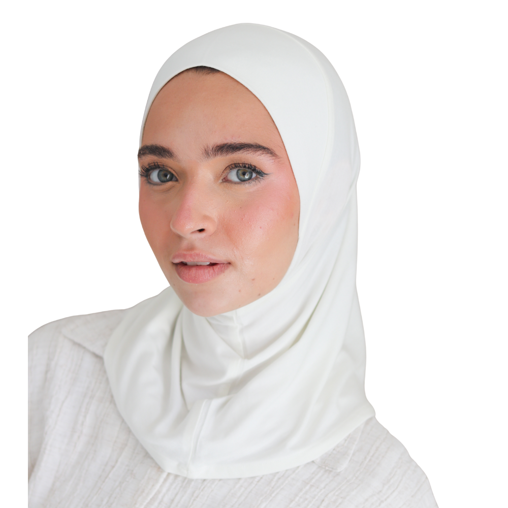 حجاب قطن قطعة واحدة قصير لون أوف وايت ALTOBEH - ثبات تام بدون دبابيس.
