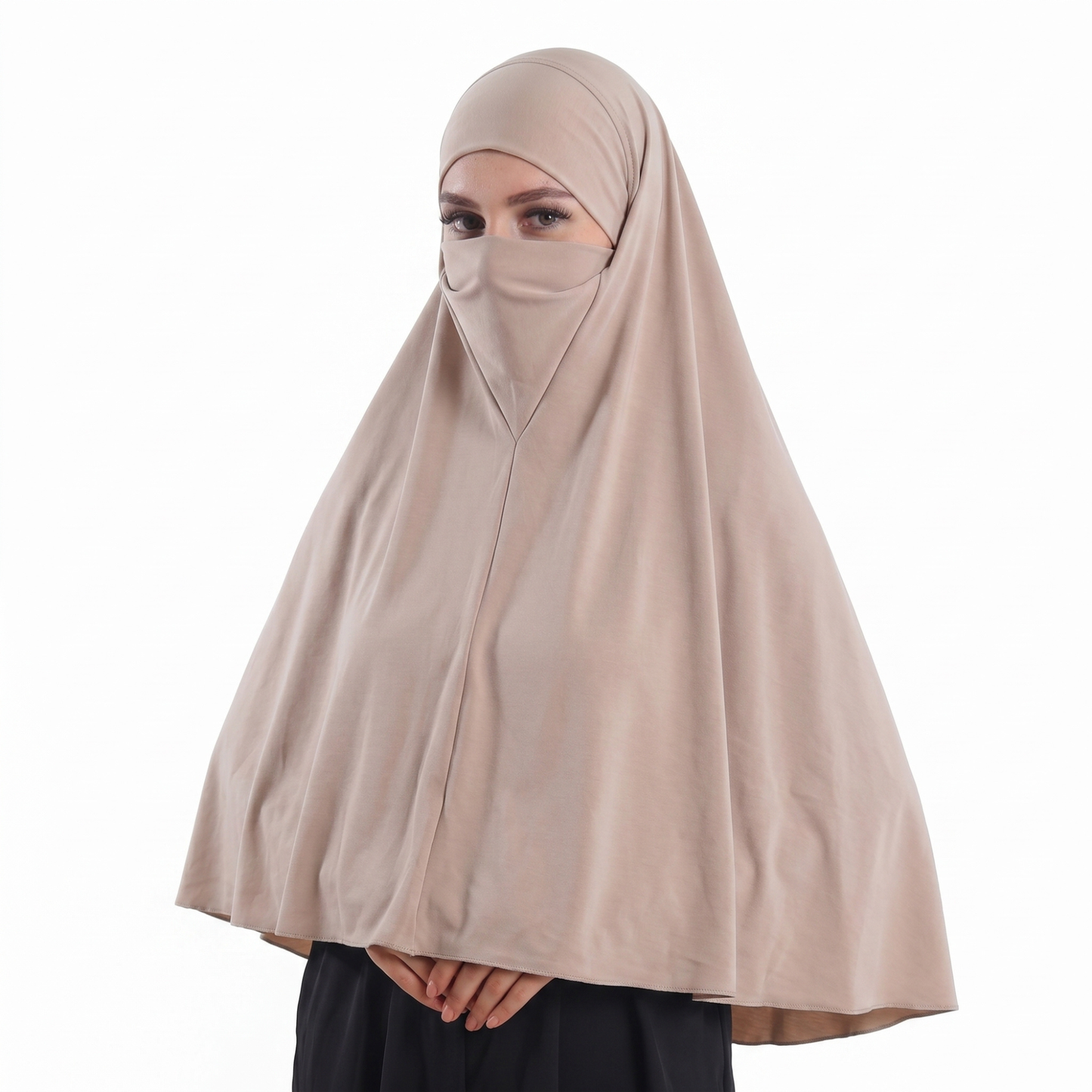 حجاب نقاب قطعة واحدة  ALTOBEH - تصميم مدمج وخامة ليكرا ناعمة.