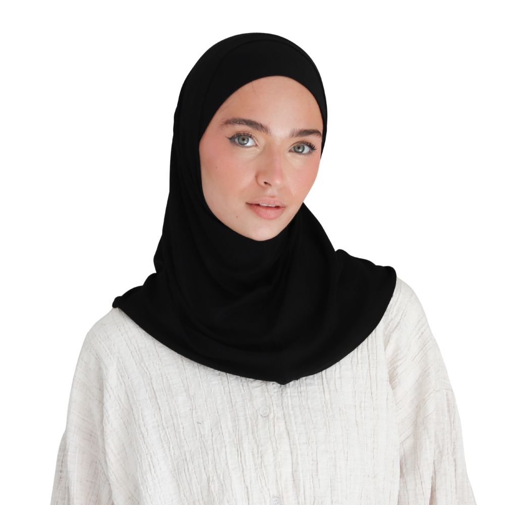 حجاب قطن قطعتين سوري لون أسود ALTOBEH - تغطية كاملة وثبات فائق.