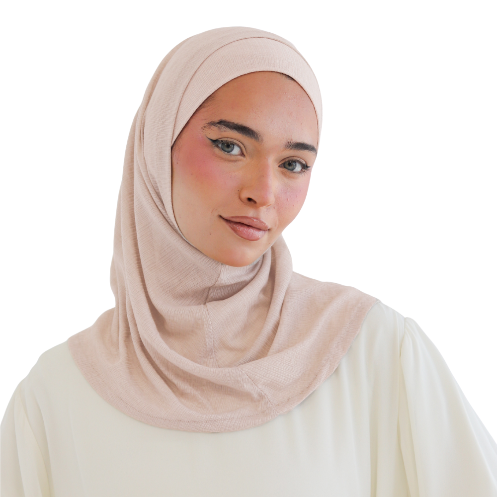 حجاب زودياك قطعتين سوري لون بيج محمر ALTOBEH - ثبات فائق بدون دبابيس.