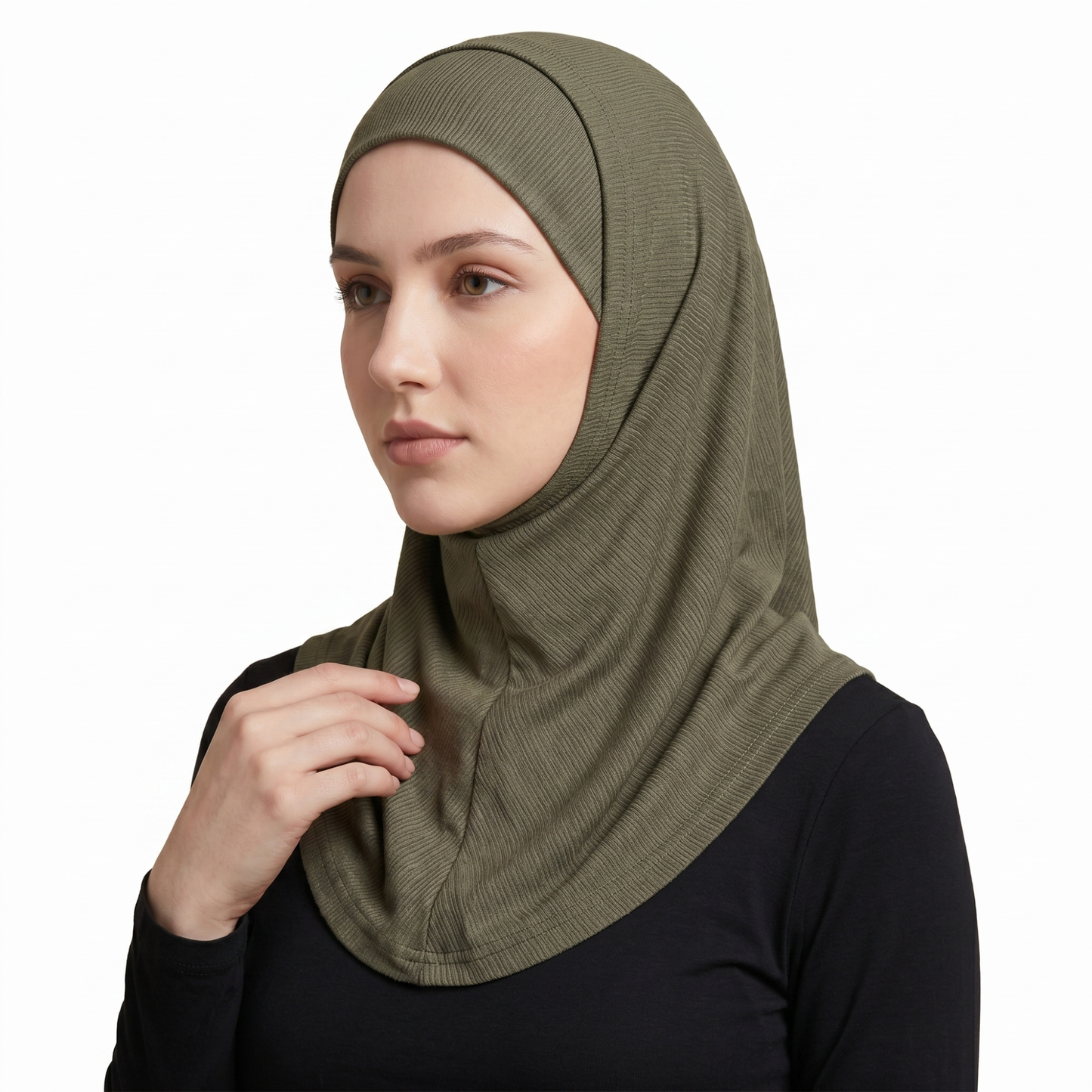 حجاب زودياك قطعتين سوري لون زيتي غامق ALTOBEH - ثبات فائق بدون دبابيس.