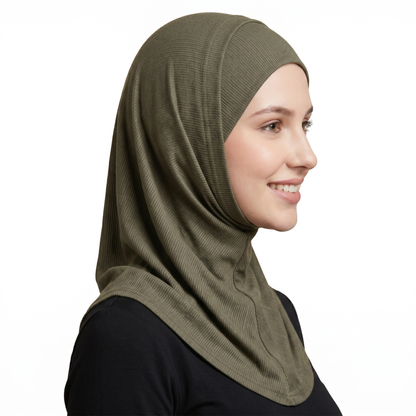 حجاب زودياك قطعتين سوري لون زيتي غامق ALTOBEH - ثبات فائق بدون دبابيس.