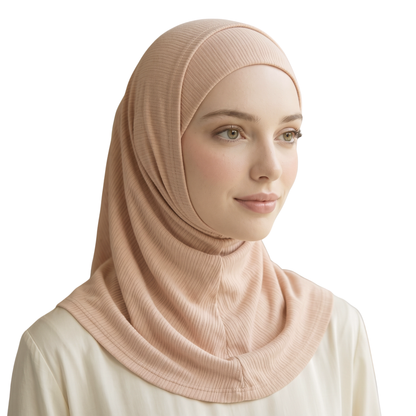 حجاب زودياك قطعتين سوري لون نود بيج ALTOBEH - ثبات فائق بدون دبابيس.
