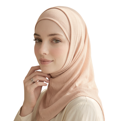 حجاب زودياك قطعتين سوري لون نود بيج ALTOBEH - ثبات فائق بدون دبابيس.