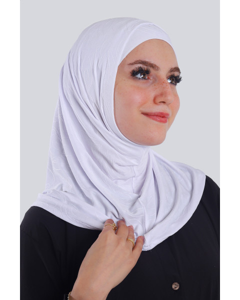 حجاب ليكرا جاكار قطعتين  – لون أبيض 