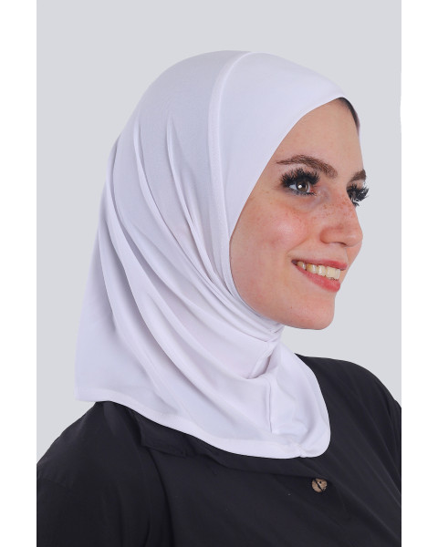 حجاب ليكرا قطعة واحدة قصير - لون أبيض 