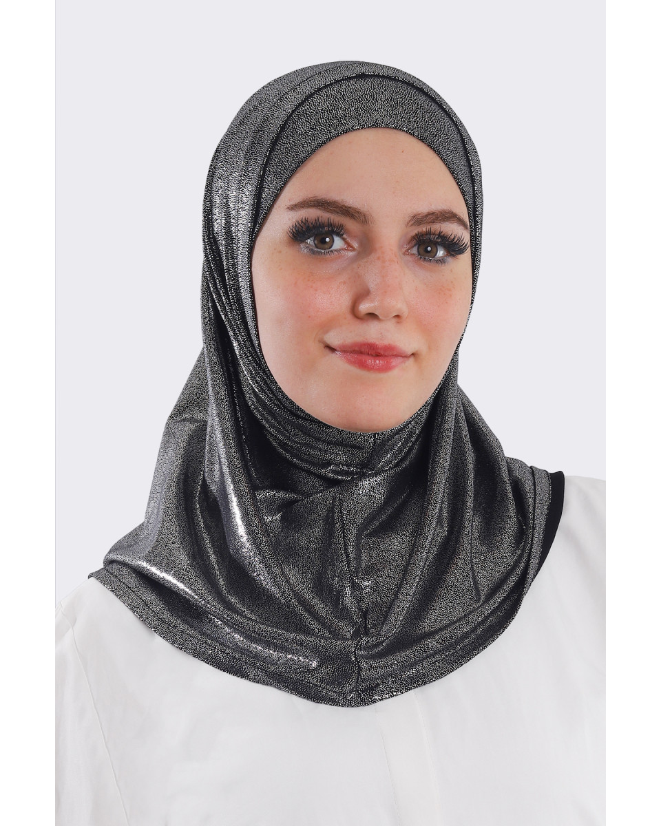 حجاب ليكرا قطعتين جليتر أسود بلمعة فضي