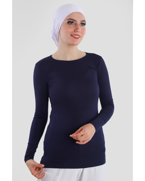 بودي قطن رقبة مدوّرة بأكمام طويلة – لون كحلي 