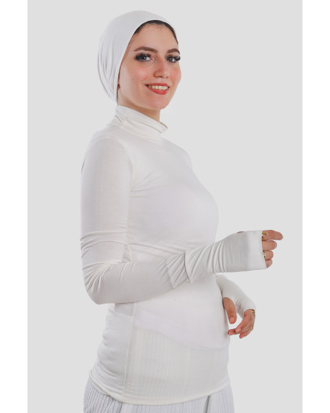 بودي قطن نص رقبة بأكمام طويلة بفتحة في الإصبع – لون أوف وايت 