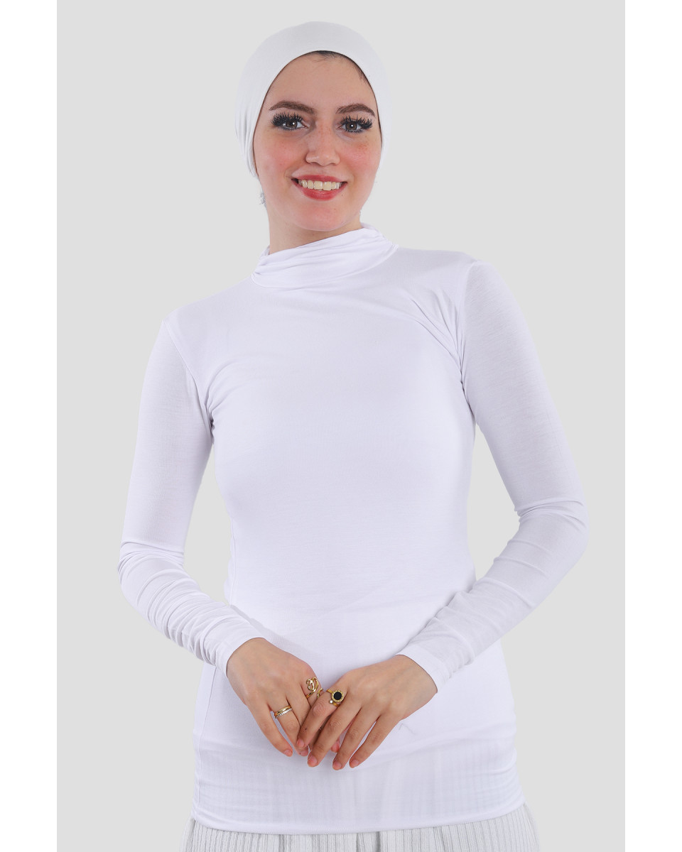 Women's White Cotton Viscose Bodysuit – Mock Neck & Long Sleeves for Everyday Comfort