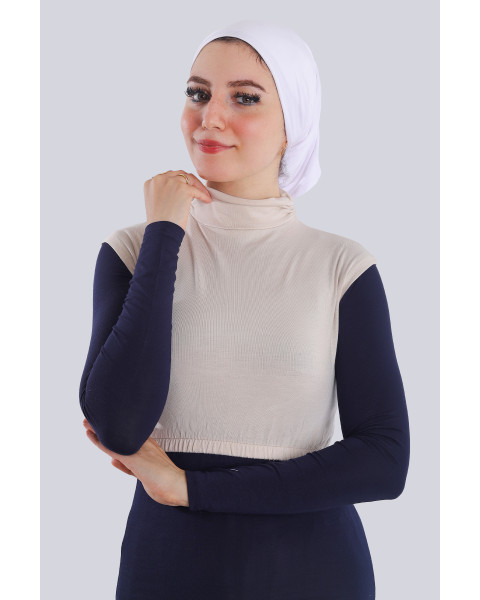 نصف بودي نسائي برقبة هالف كول بدون أكمام لون بيج فاتح