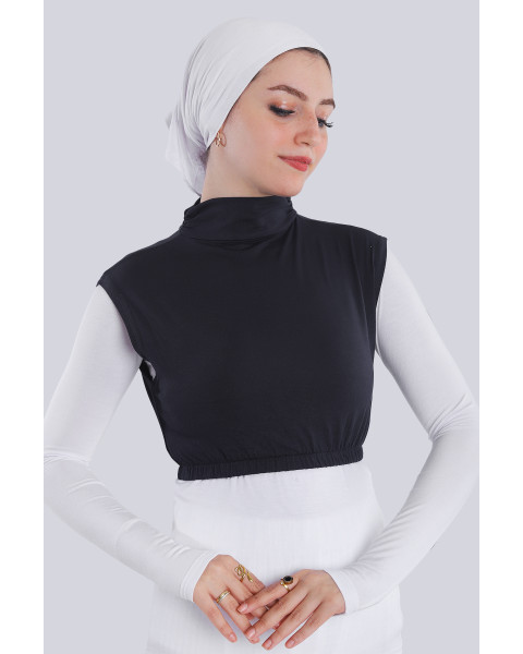 نصف بودي نسائي برقبة هالف كول بدون أكمام لون أسود