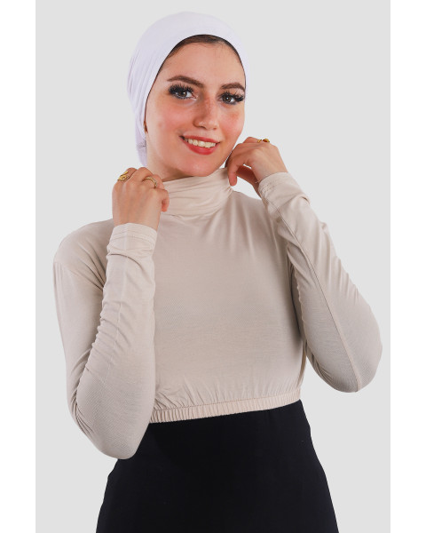 نصف بودي نسائي برقبة هالف كول بأكمام لون بيج فاتح 