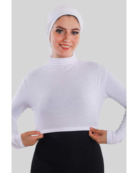 نصف بودي نسائي برقبة هالف كول بأكمام لون أبيض 