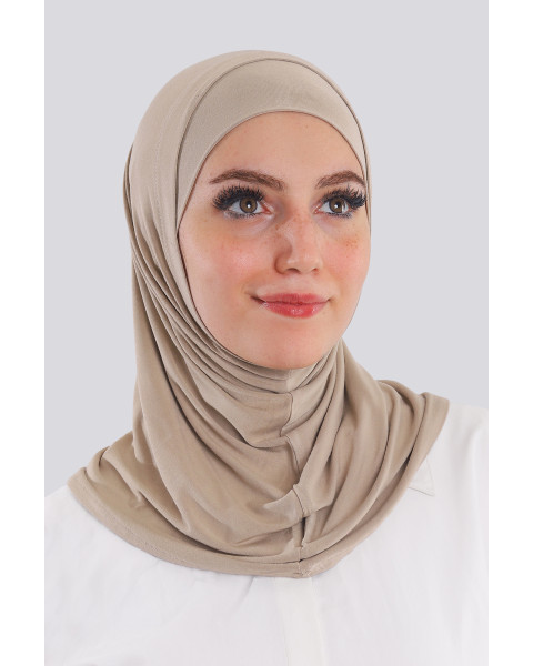 حجاب سوري قطعتين قطن لون بيج غامق 