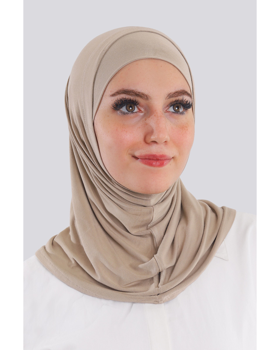 حجاب سوري قطعتين قطن لون بيج غامق