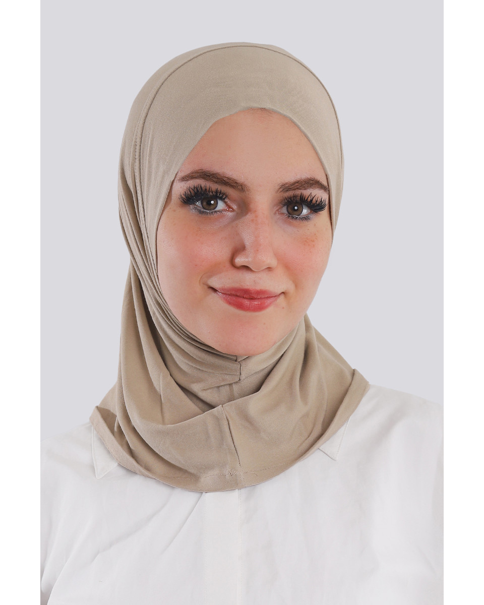 حجاب قطعة واحدة صغير قطن لون بيج غامق 