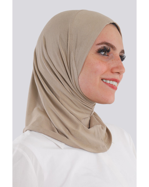 حجاب قطعة واحدة صغير قطن لون بيج غامق 