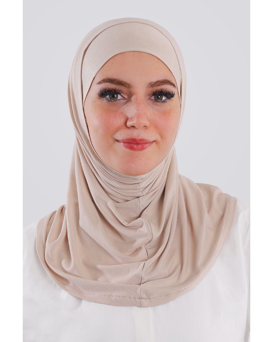 حجاب ليكرا سوري قطعتين لون بيج فاتح
