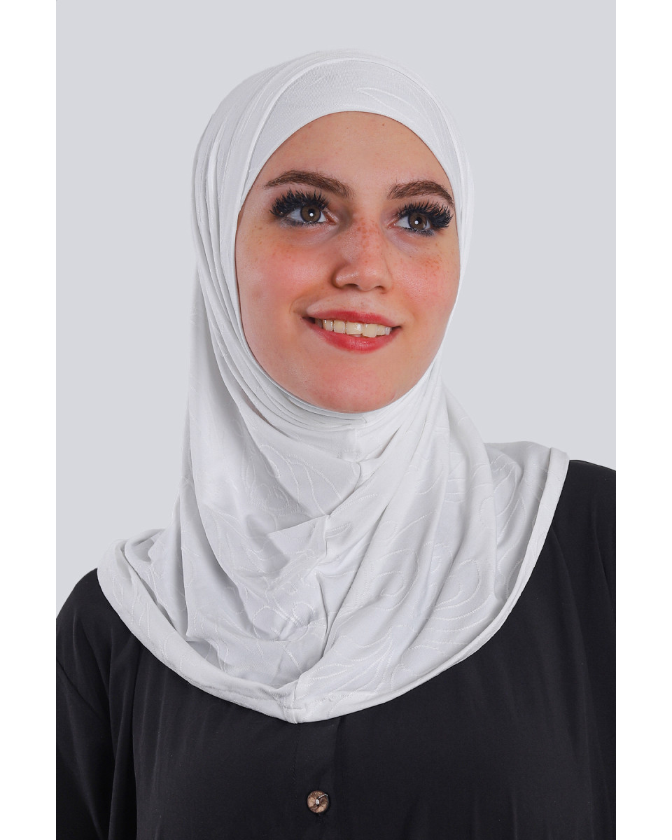 حجاب ليكرا سوري جاكار قطعتين لون أوفوايت