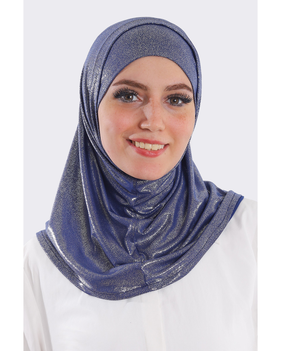 حجاب ليكرا قطعتين جليتر أزرق بلمعة فضي
