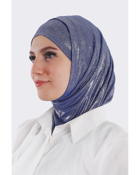 حجاب ليكرا قطعتين جليتر أزرق بلمعة فضي